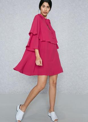 Платье, с рюшами, малиновое, манго, mango 5