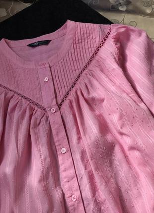 Блуза розовая с объемным рукавом 100%катон1 фото