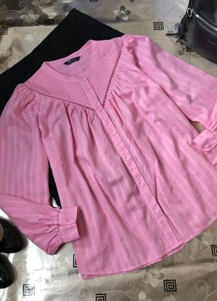 Блуза розовая с объемным рукавом 100%катон2 фото
