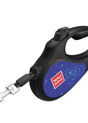 Поводок-рулетка для собак waudog r-leash космос. ракета светоотражающая лента l до 50 кг 5 м черный5 фото