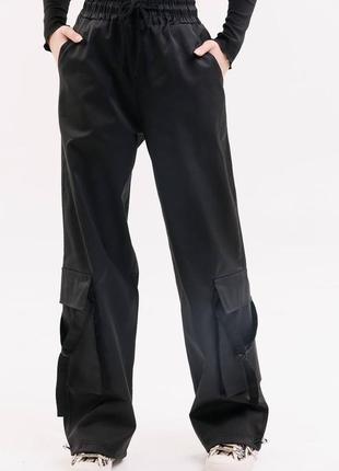 Котонові штани карго для дівчинки 134-164 білий, чорний1 фото