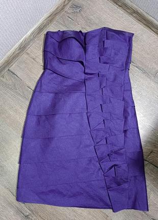 Плаття з відкритими плечима, сукня коктейльна фіолетова насичена ben de lisi