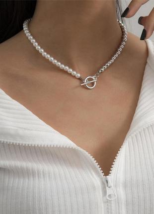 Колье ожерелье бусы ласо бусины белое серебристое стильное новое1 фото