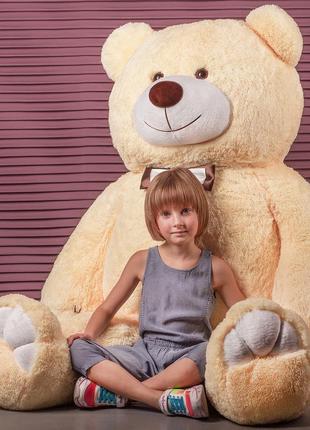 Мягкая игрушка для детей и взрослых, плюшевый мишка, мистер медведь, цвет желто-бежевый, размер  200 см