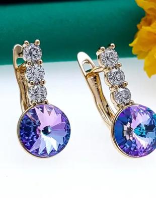 Сережки "класика" фіолетовий swarovski, англ.замок, позолота xuping медсплав, 18к1 фото