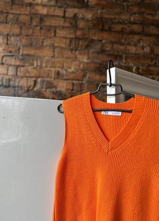Zara women's sleeveless orange ribbed knit vest женская безрукавка, жилетка2 фото