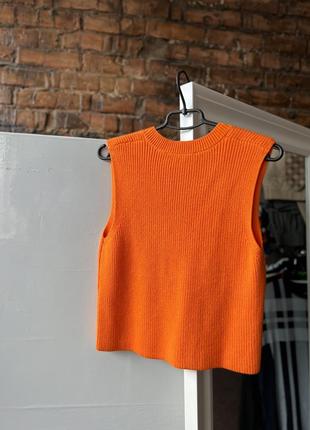 Zara women's sleeveless orange ribbed knit vest женская безрукавка, жилетка3 фото