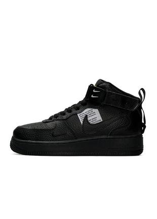 Женские кроссовки nike air force mid utility all black / smb