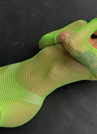 Мега крутое эротическое салатовое неоновое платье в сетку