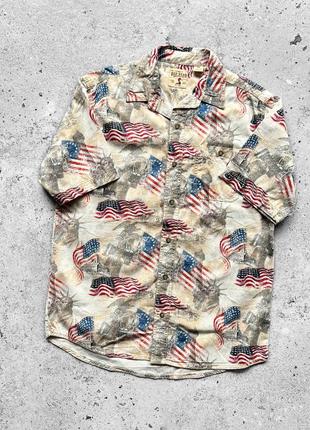 Red head co usa flag printed short sleeve button shirt сорочка на короткий рукав
