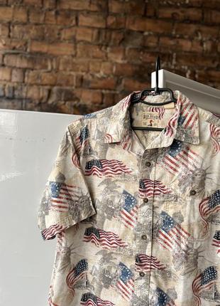 Red head co usa flag printed short sleeve button shirt сорочка на короткий рукав