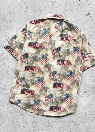 Red head co usa flag printed short sleeve button shirt сорочка на короткий рукав6 фото