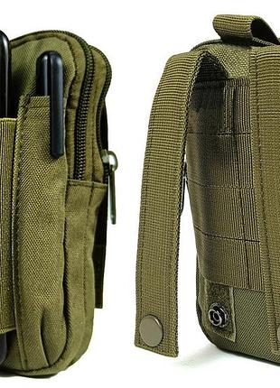 Підсумок-органайзер для телефону, документів та особистих речей олива (тактичний утилітарний, на рпс, пояс, жилет, ремінь, molle)