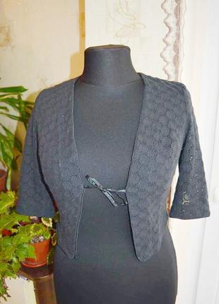 Короткий пиджак, жакет, хлопок, вышивка, ришелье