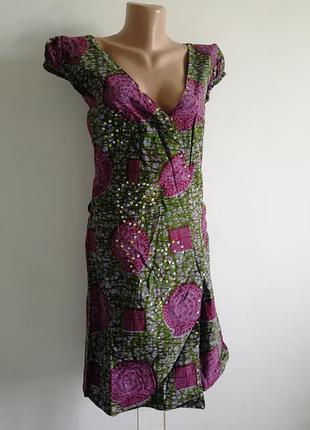 🌿 платье оливкового цвета на запах в крупный принт🌿 платье миди