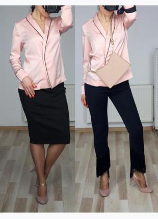 Шикарная шелковая блузка блейзер пиджак в пижамном стиле пудровый цвет