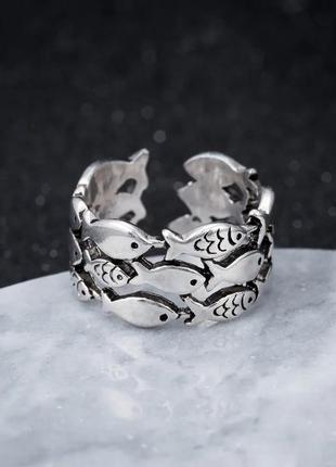 Стильное кольцо с рыбками, кольцо "рыбки", колечко, подарок, украшение, серебро