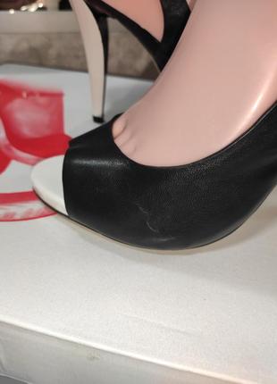 Туфли босоножки женские черно белые на каблуке кожа6 фото