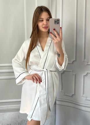 Халат жіночий шовк кант по коліно кімоно 5 кольорів