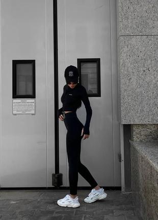 Женский спортивный костюм лосины и топ с длинным рукавом3 фото