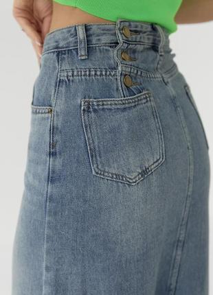 Джинсовая юбка с разрезом в винтажном стиле2 фото
