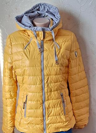 Снижка! яркая желтая демисезонная весенняя стеганая куртка батал с капюшоном (отстегивается), теплая xl. xxl