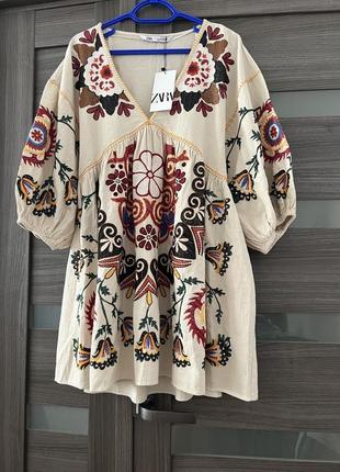 Zara -60% 💛 етно вишивка розкішна сукня льон вишиванка стильна  м, l5 фото