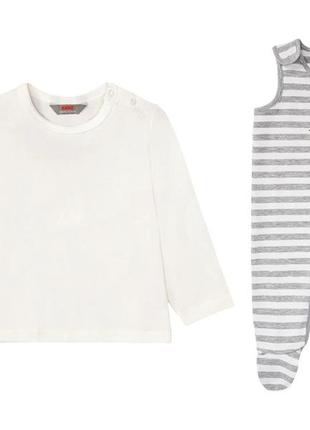 Комплект для хлопчика лонгслів і чоловічок, зріст 56, колір білий, світло-сірий