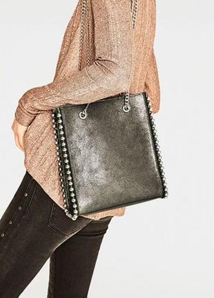 Zara сумочка сумка кросс-боди шоппер бусины цепочка цепочки напыления замша замш металлик