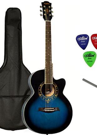Набір акустична гітара equites eq600c/bl 38" + чохол + медиаторы