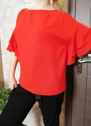 Фирменная шикарная красная блуза с рюшами h&m3 фото