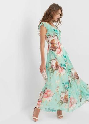 Роскошное мятное платье с рюшами orsay! платье с воланами в цветочный принт!1 фото