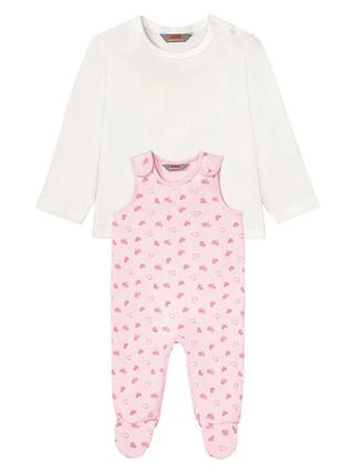 Комплект для девочки лонгслив и человечек, рост 50, цвет белый, розовый