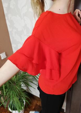 Фирменная шикарная красная блуза с рюшами h&m7 фото