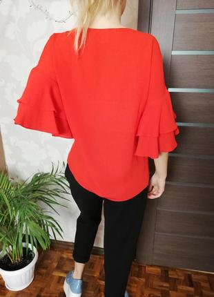 Фирменная шикарная красная блуза с рюшами h&m6 фото