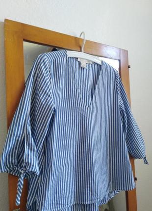 Хлопковая блузка в полоску с объемными рукавами h&amp;м рубашка коттон блузка полоска оверсайз рубашка