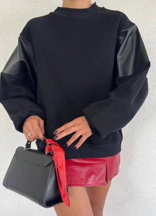Модная трендовая худи женская комфортная стильная красивая удобная кофта кофточка качественная с рукавами черная4 фото