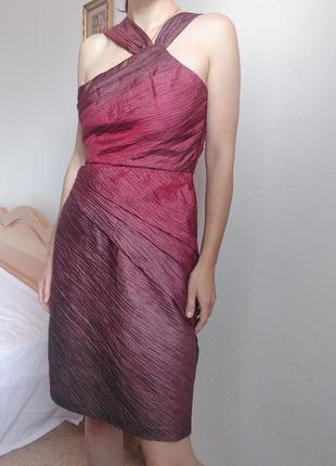 Сукня міді бордове плаття з відкритими плечима плаття нарядне сукня градація плаття сатинове2 фото