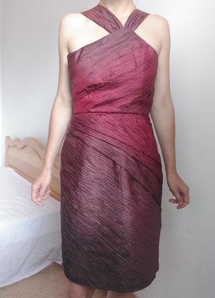 Сукня міді бордове плаття з відкритими плечима плаття нарядне сукня градація плаття сатинове4 фото