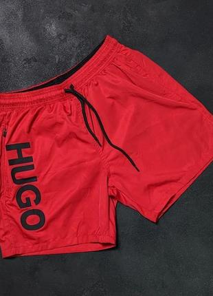 Брендовые мужские шорты / качественные шорты boss в красном цвете на лето