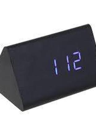 Настольные часы с будильником от сети с белой подсветкой/датчиком темп/дата (черного цвета)