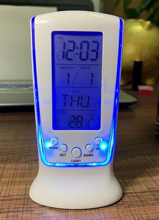 Часы будильник термометр хронограф с led подсветкой square clock ds-510