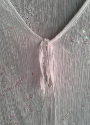 Белая хлопковая батистовая жатка пляжная блузка туника платье с пайетками  star biu swemwear батал5 фото