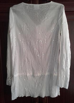 Белая хлопковая батистовая жатка пляжная блузка туника платье с пайетками  star biu swemwear батал2 фото