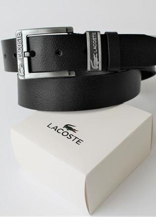 Мужской ремень lacoste натуральная кожа черный