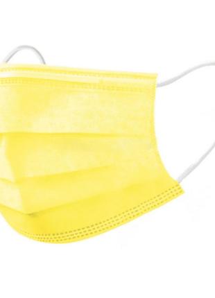 Маски медичні захисні нзм тришарові з фільтром "мелтблаун" для дорослих, жовті, 50шт1 фото