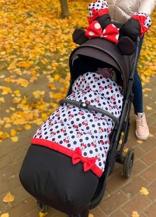 Футмуф от mamalook, зимний чехол на ножки, зимний конверт в коляску, принт "минни" на...
