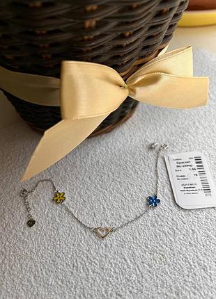 Серебряный браслет цветы с сердечком