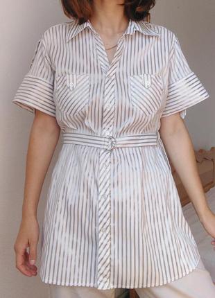 Белая рубашка с коротким рукавом рубашка в полоску блуза с поясом блузка белая рубашка коттон