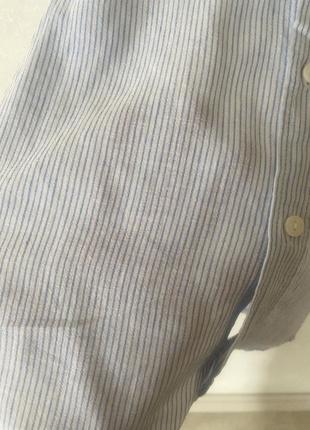 Смугастая рубашка со смешанной ткани с леном3 фото
